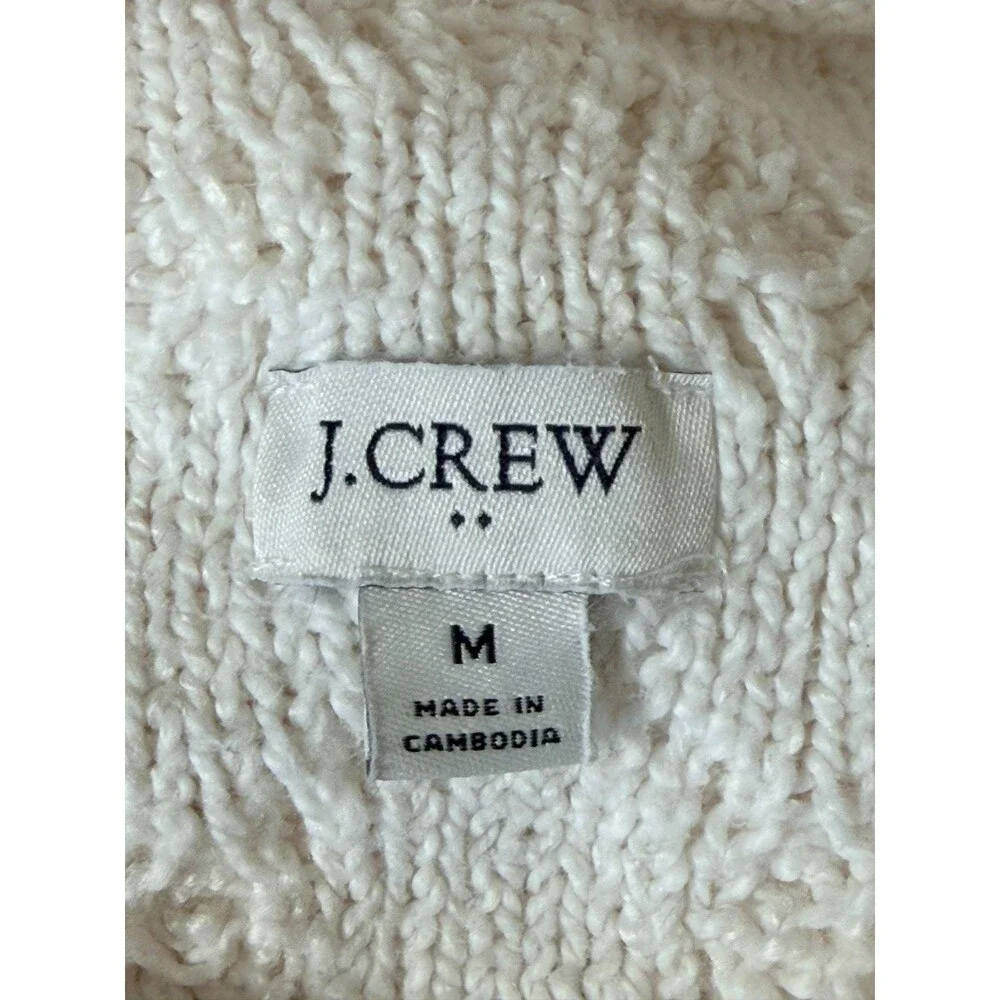 J. Crew Roll Neck Cable Knit Sweater Women M White Cotton Blend Preppy Fisherman